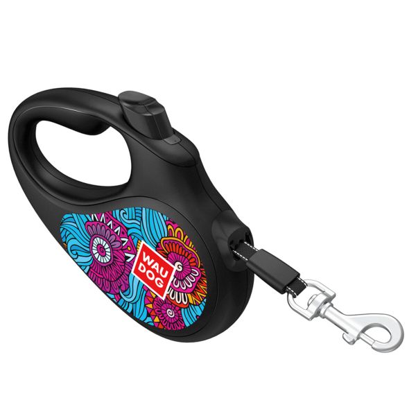 WAUDOG Украина Поводок-рулетка для собак R-leash, рисунок "Лето", светоотражающая лента, черный