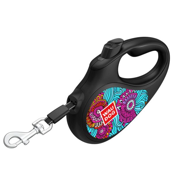 WAUDOG Украина Поводок-рулетка для собак R-leash, рисунок "Лето", светоотражающая лента, черный