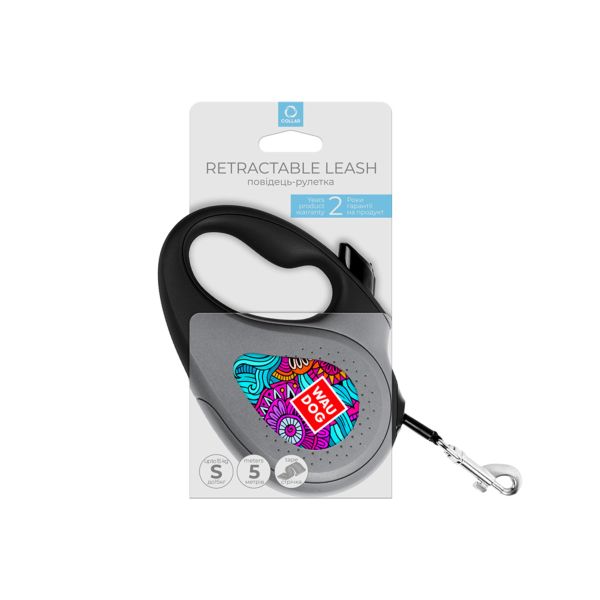 WAUDOG Украина Поводок-рулетка для собак R-leash, рисунок "Лето", светоотражающая лента, черный