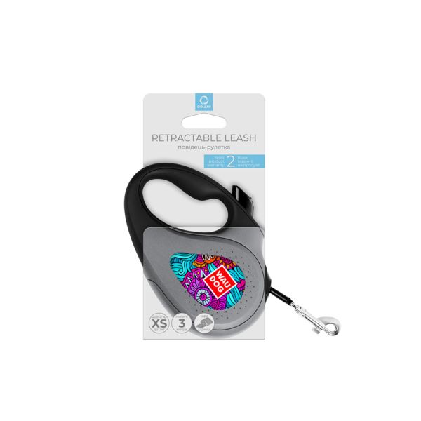 WAUDOG Украина Поводок-рулетка для собак R-leash, рисунок "Лето", светоотражающая лента, черный