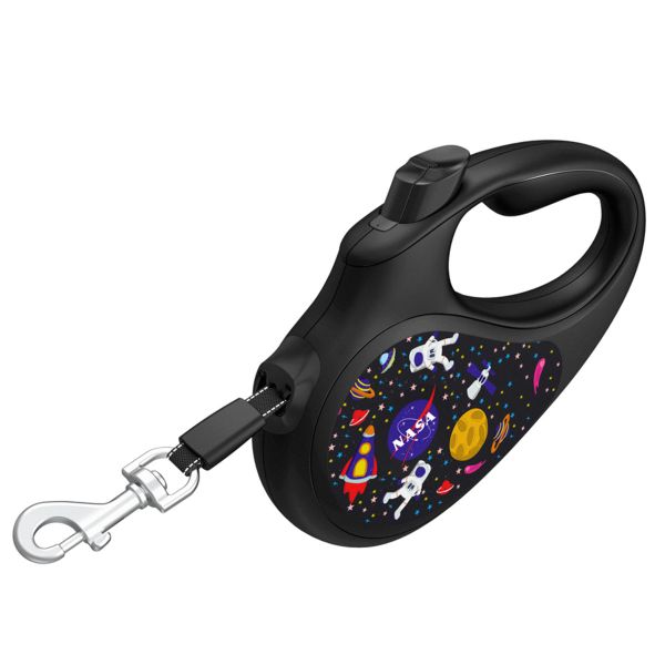 WAUDOG Украина Поводок-рулетка для собак R-leash, рисунок "NASA", светоотражающая лента, черный