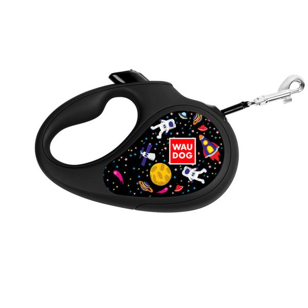WAUDOG Україна Повідець-рулетка для собак R-leash, малюнок "NASA", світловідбиваюча стрічка, чорний