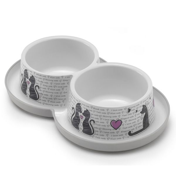 Moderna Бельгія Double Trendy Dinner Cats in Love подвійна миска для котів, білий