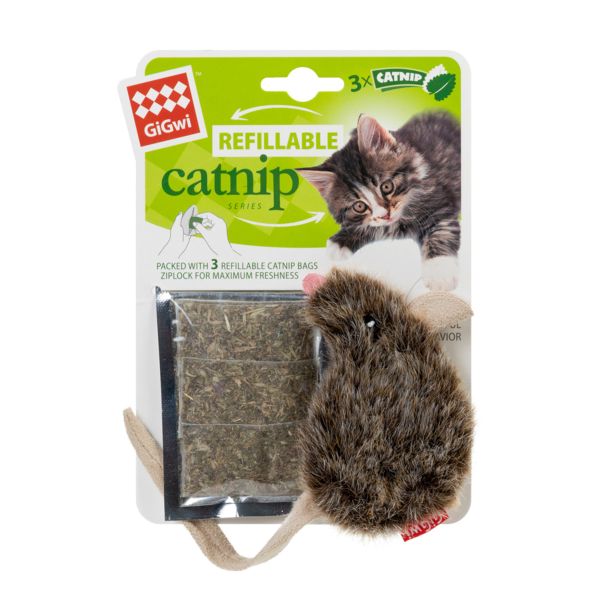 GiGwi Китай Игрушка для кошек Мышь с кошачьей мятой Refillable Catnip, искусственный мех
