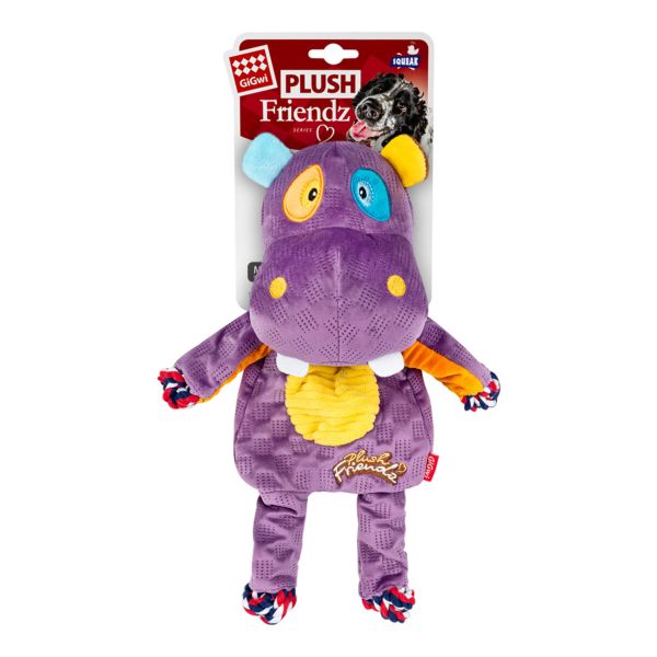 GiGwi Китай Игрушка для собак Бегемот с веревками и пищалкой Plush Friendz, текстиль