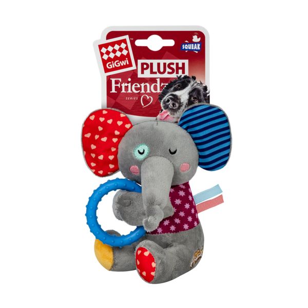 GiGwi Китай Игрушка для собак Слоненок с кольцом и пищалкой Plush Friendz, текстиль