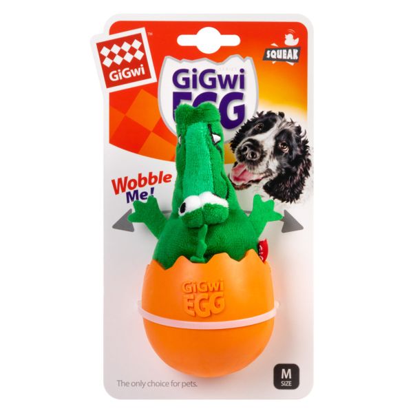 GiGwi Китай Игрушка для собак Крокодил-неваляшка с пищалкой EGG, текстиль
