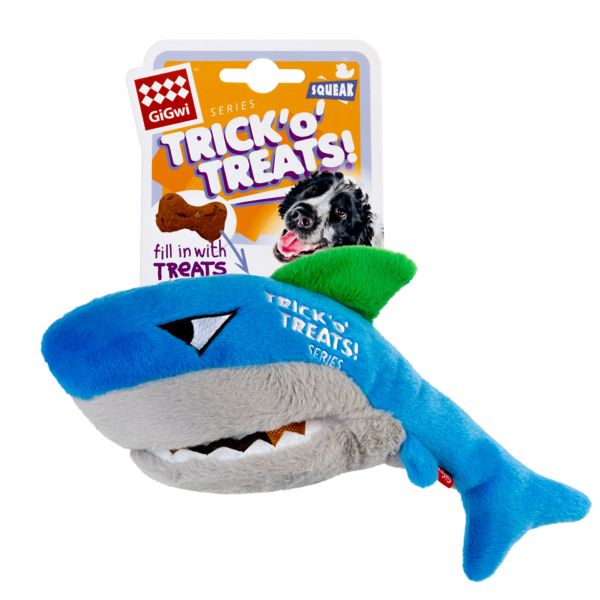 GiGwi Китай Игрушка для собак Акула для лакомства с пищалкой Trick`o`treats, текстиль