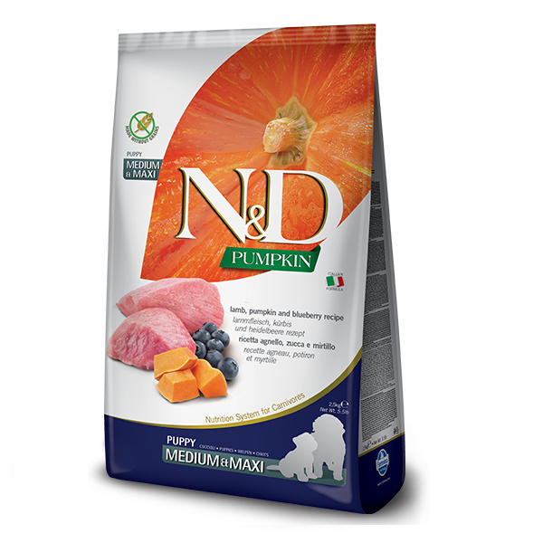 Сухой корм Farmina Сербия N&D Grain Free PUMPKIN для щенков средних и крупных пород с ягненком, черницей и тыквой