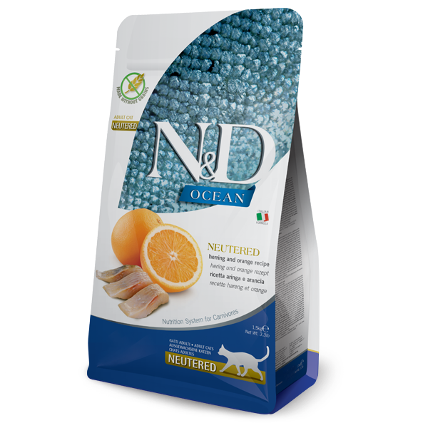 Сухий корм Farmina Сербія N&D Grain Free Ocean для стерилізованих котів з оселедцем та апельсином