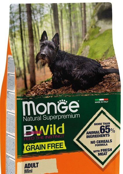 Сухой корм Monge Италия Dog Be Wild беззерновой для собак малых пород с уткой