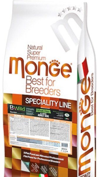 Сухой корм Monge Италия Dog Be Wild беззерновой для собак с лососем