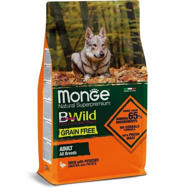 Сухой корм Monge Италия Dog Be Wild беззерновой для собак с уткой