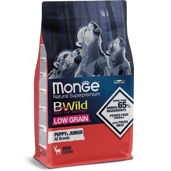 Сухой корм Monge Италия Dog Be Wild Low Grain для щенков с олениной