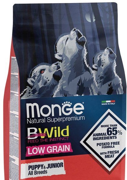 Сухой корм Monge Италия Dog Be Wild Low Grain для щенков с олениной