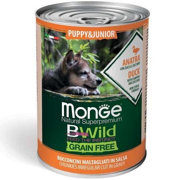 Влажный корм Monge Италия Dog Wet Be Wild беззерновой для щенков с уткой, тыквой и цуккини