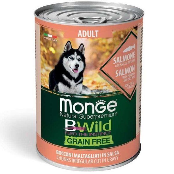 Влажный корм Monge Италия Dog Wet Be Wild беззерновой для собак с лососем, тыквой и цуккини