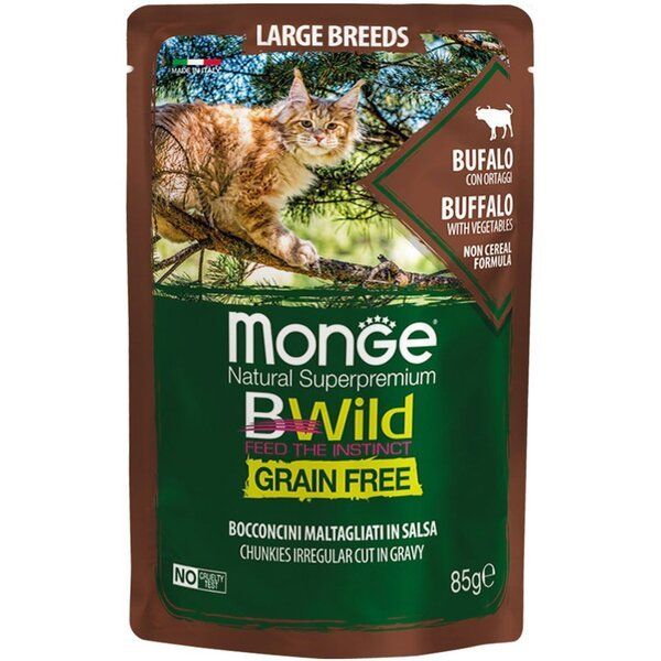 Влажный корм Monge Италия Cat Wet Be Wild беззерновой для кошек больших пород с буйволом