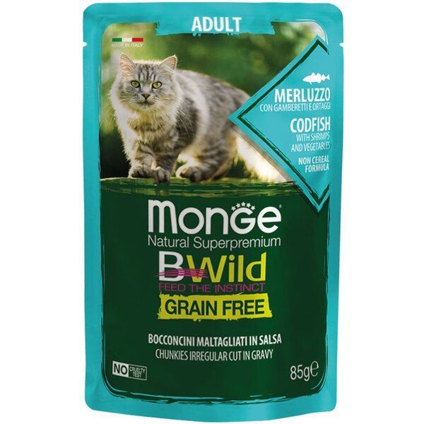 Влажный корм Monge Италия Cat Wet Be Wild беззерновой для кошек с треской