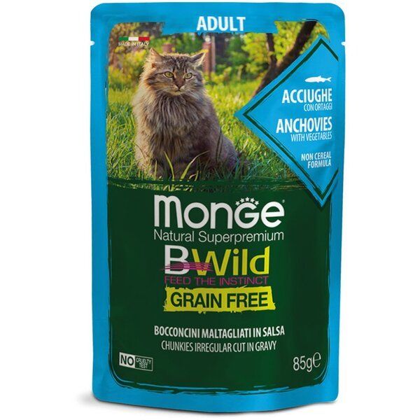 Влажный корм Monge Италия Cat Wet Be Wild беззерновой для кошек с анчоусами