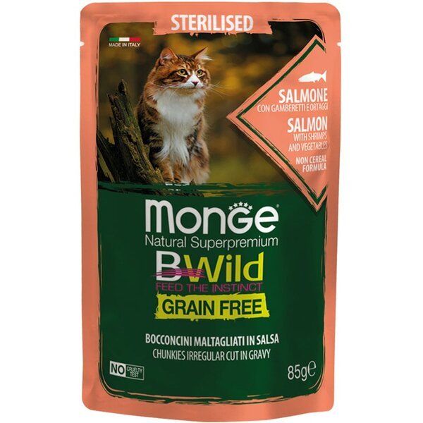 Влажный корм Monge Италия Cat Wet Be Wild беззерновой для стерилизованных кошек с лососем