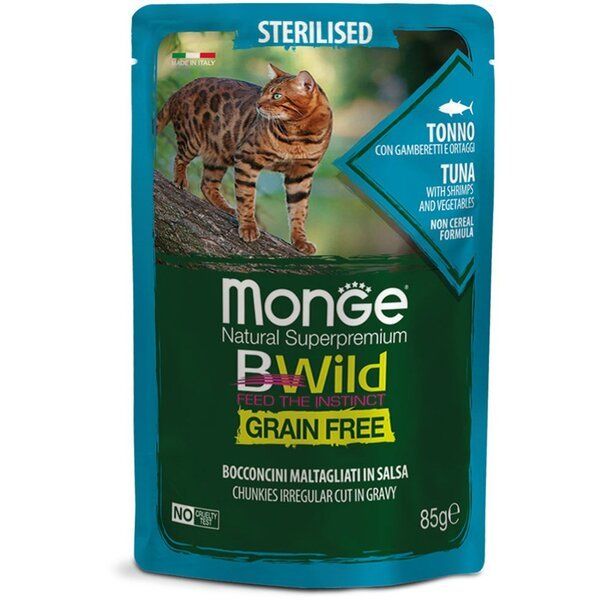 Влажный корм Monge Италия Cat Wet Be Wild беззерновой для стерилизованных кошек с тунцом