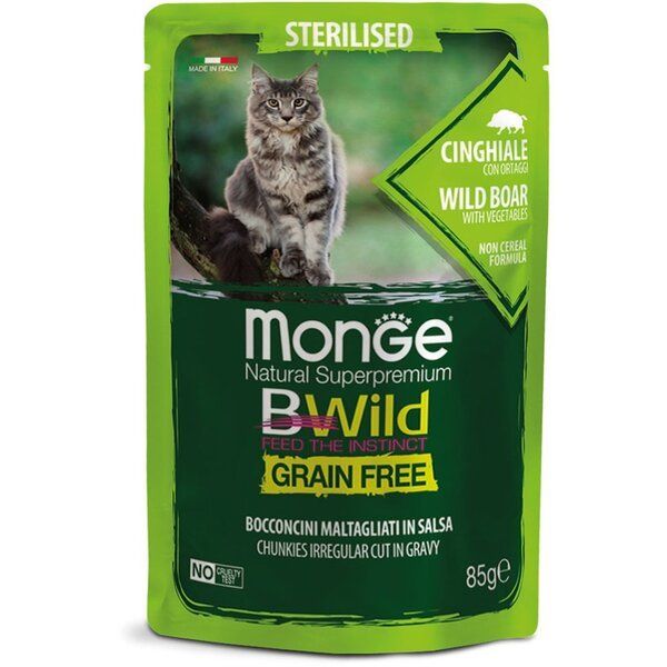Влажный корм Monge Италия Cat Wet Be Wild беззерновой для стерилизованных кошек с кабаном