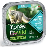 Влажный корм Monge Италия Cat Wet Be Wild беззерновой паштет для кошек с треской