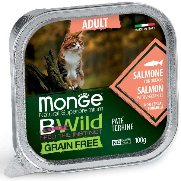 Влажный корм Monge Италия Cat Wet Be Wild беззерновой паштет для кошек с лососем
