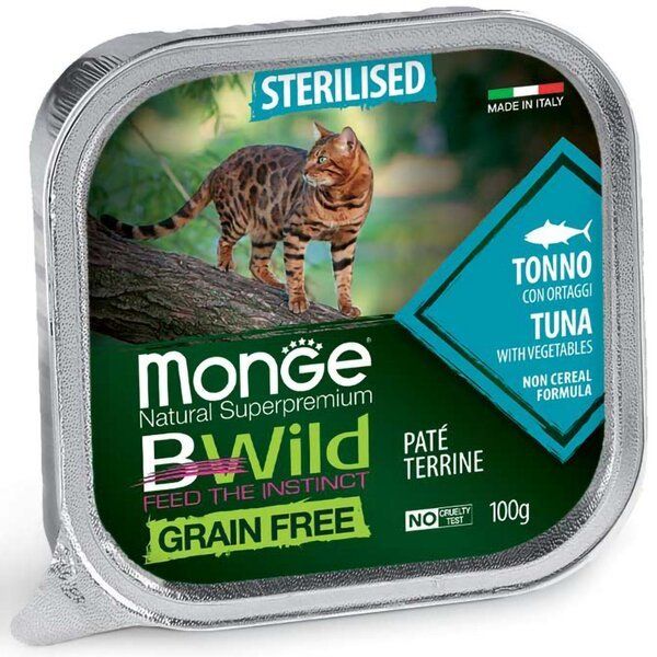 Влажный корм Monge Италия Cat Wet Be Wild беззерновой паштет для стерилизованных кошек с тунцем
