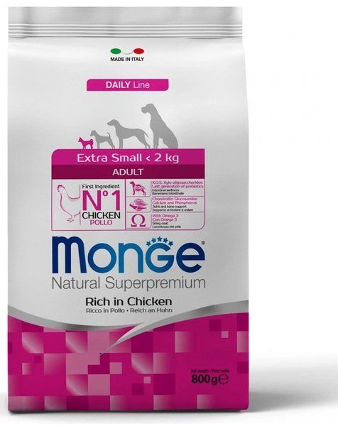 Сухой корм Monge Италия Dog Extra Small для собак миниатюрных пород с курицей и рисом