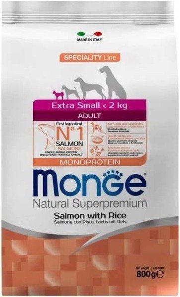 Сухой корм Monge Италия Dog Extra Small для собак миниатюрных пород с лососем и рисом
