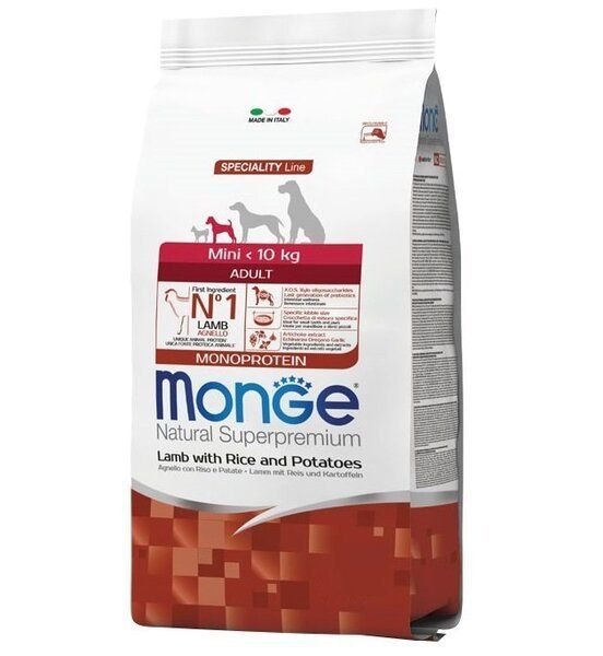 Сухой корм Monge Италия Dog Mini Adult для собак малых пород с ягненком, рисом и картофелем