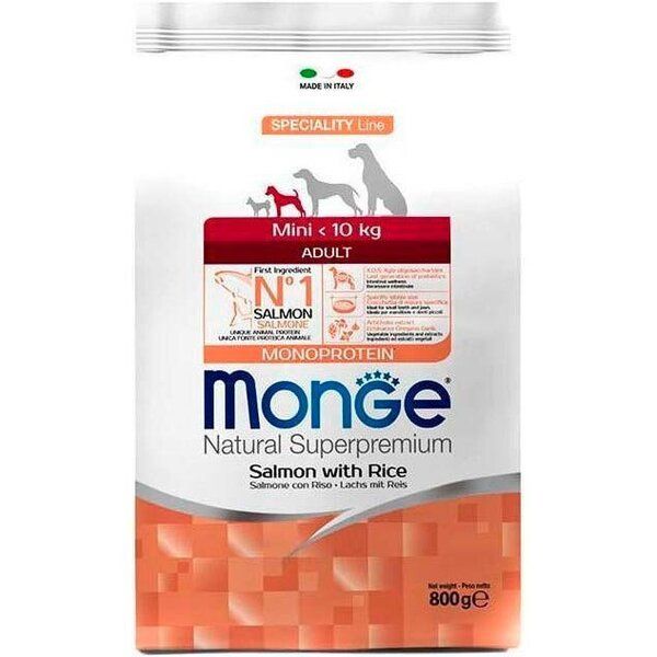 Сухой корм Monge Италия Dog Mini Adult для собак малых пород с лососем и рисом