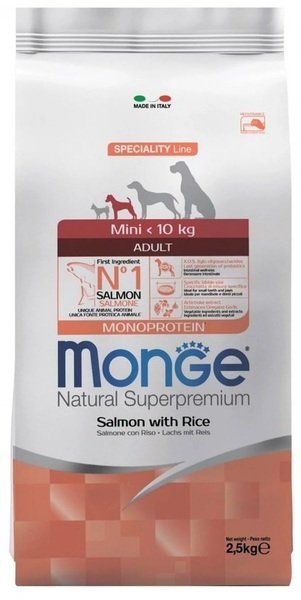 Сухой корм Monge Италия Dog Mini Adult для собак малых пород с лососем и рисом