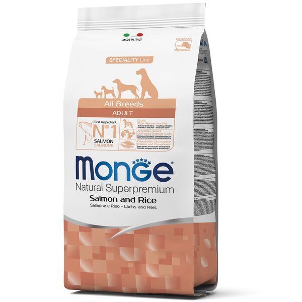 Сухой корм Monge Италия Dog All Breeds Adult для собак с лососем и рисом