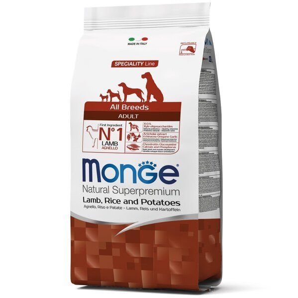 Сухой корм Monge Италия Dog All Breeds Adult для собак с ягненком, рисом и картофелем