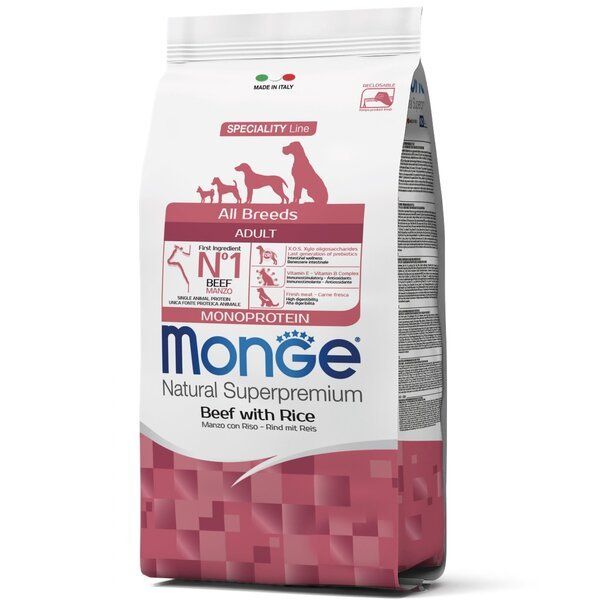Сухой корм Monge Италия Dog All Breeds Adult для собак с говядиной, рисом и картофелем