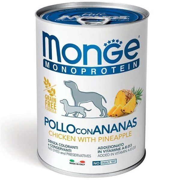 Влажный корм Monge Италия Dog Wet Fruit Mono монопротеиновый для собак с курицей с ананасом