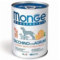 Влажный корм Monge Италия Dog Wet Fruit Mono монопротеиновый для собак с индейкой и цитрусами