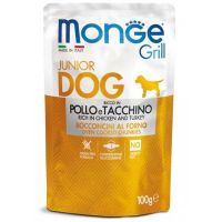 Влажный корм Monge Италия Dog Grill Puppy & Junior для щенков, запеченные кусочки в соусе с курицей и индейкой