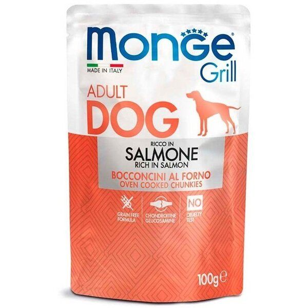 Влажный корм Monge Италия Dog Grill для собак, запеченные кусочки в соусе с лососем