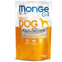 Влажный корм Monge Италия Dog Grill для собак, запеченные кусочки в соусе с курицей и индейкой