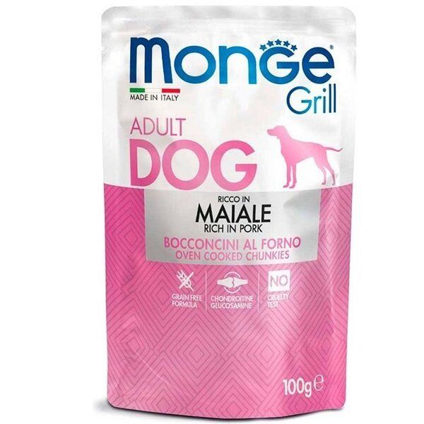 Влажный корм Monge Италия Dog Grill для собак, запеченные кусочки в соусе со свининой