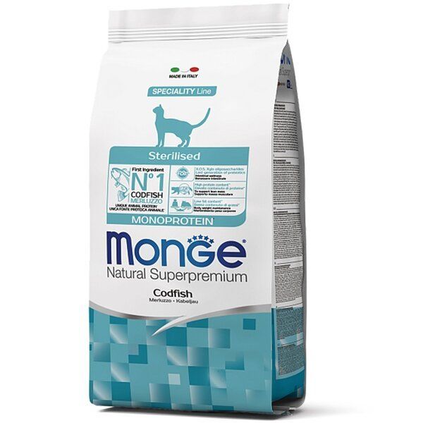 Сухой корм Monge Италия Cat Sterilized для стерилизованных кошек с треской