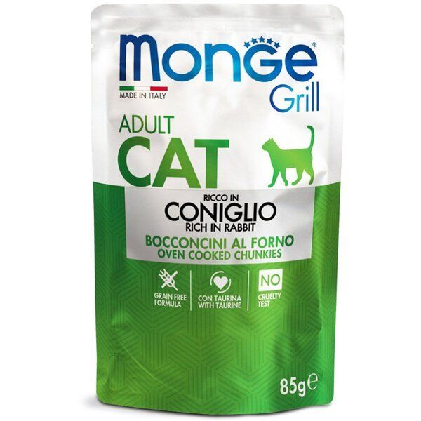 Вологий корм Monge Італія Cat Wet Grill для котів, запечені шматочки в соусі з кроликом