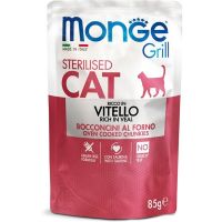 Влажный корм Monge Италия Cat Wet Grill Sterilised для стерилизованных кошек, запеченные кусочки в соусе с телятиной