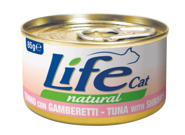 Влажный корм LifeCat Тайланд для кошек, со вкусом тунца с креветками, консерва