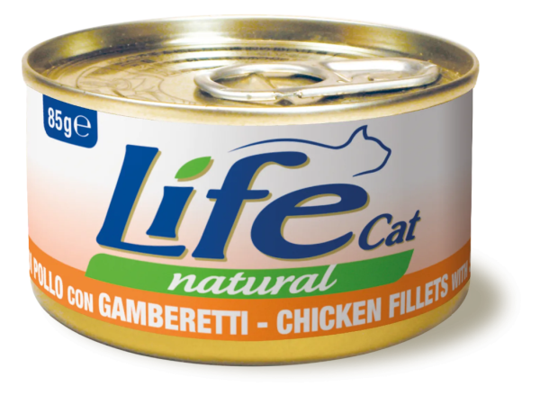Влажный корм LifeCat Тайланд для кошек, со вкусом курицы с креветками, консерва