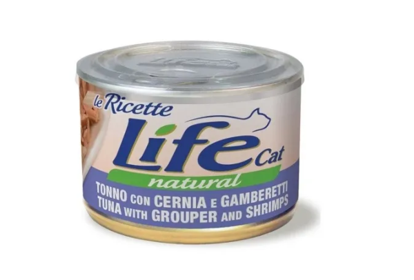 Влажный корм LifeCat Тайланд Le Ricette для кошек, со вкусом тунца с окунем и креветками, консерва